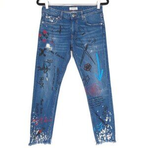 ZARA WOMAN DENIM PREMIUM COLLECTION Graffiti‎ Size 2 RARE Blue Jeans 9863/265